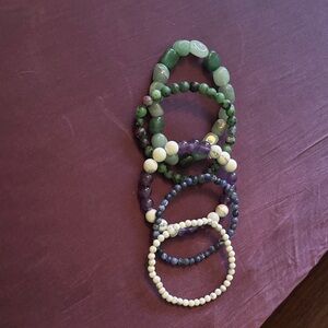 Green and Purple Beaded Bracelets Set